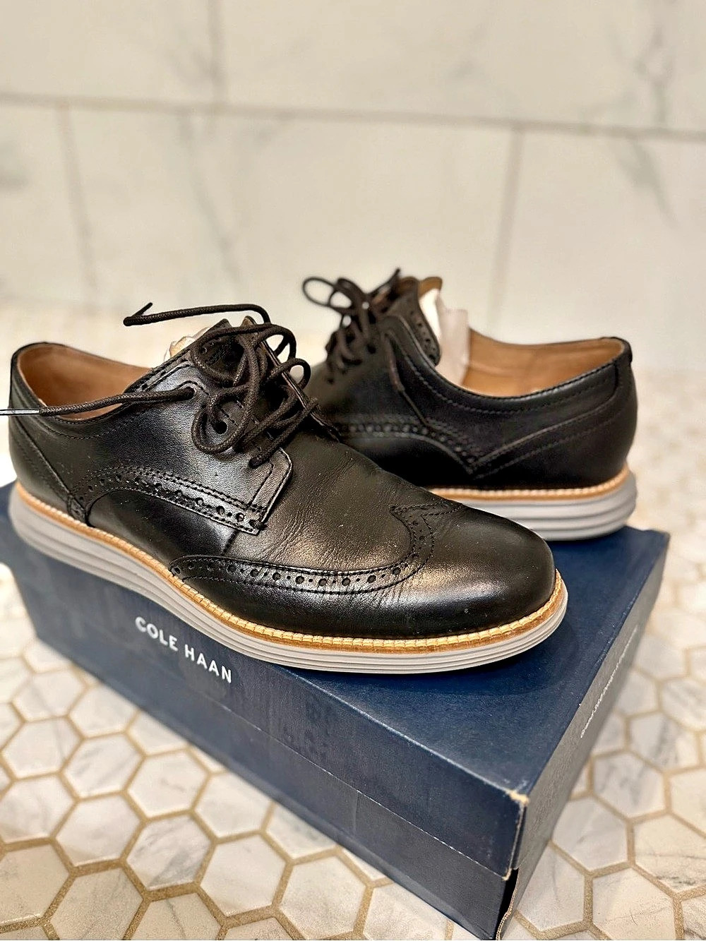 Cole Haan OriginalGrand Wingtip Oxford Shoes Black & White US 10 D NWT